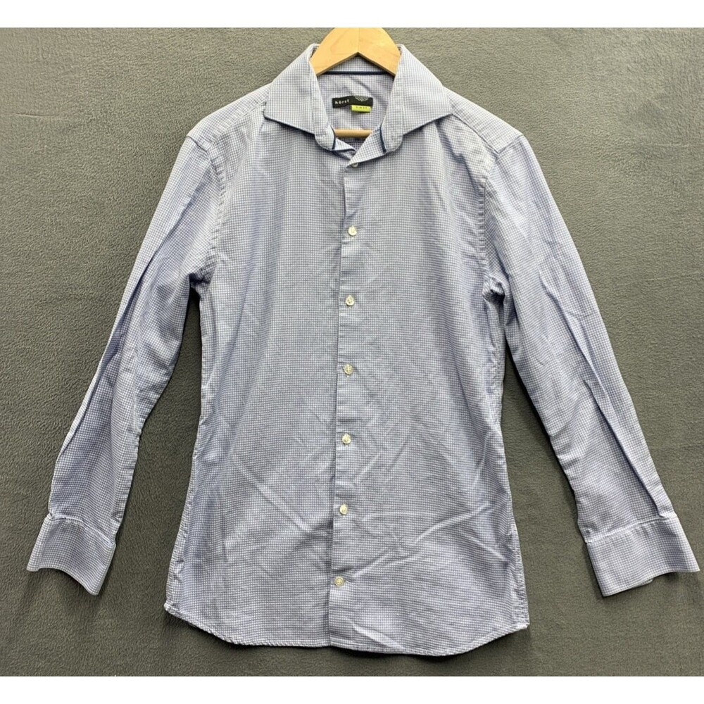 Horst Mens Button Up Shirt Slim Fit Geometric Blue White Long Sleeve Size 15.5